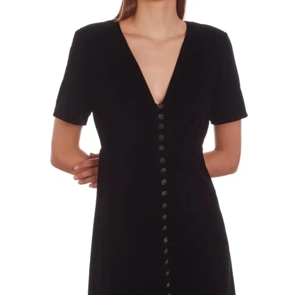 🖤 NWT The Kooples Black Velvet Short Sleeve Midi Dress | $445 Retail! - Picture 4 of 10